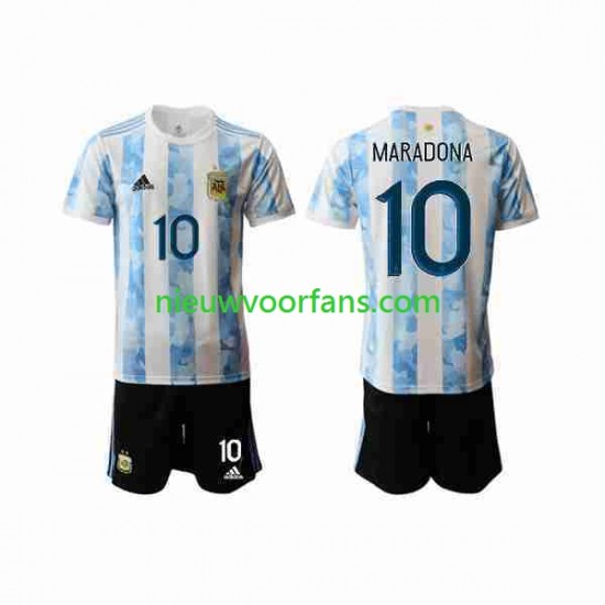 Argentinië Kind Shirt met Bedrukking Maradona 10 2020-2021 Thuis Korte Mouw