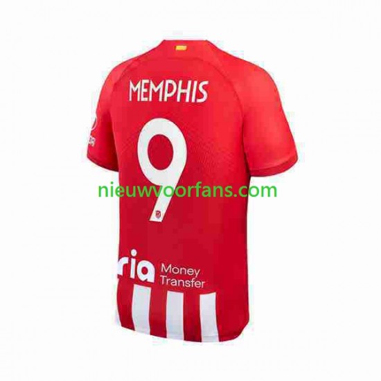 Atlético Madrid Heren Shirt met Bedrukking 2 Memphis Depay 9 Thuis 2023-2024 Korte Mouw