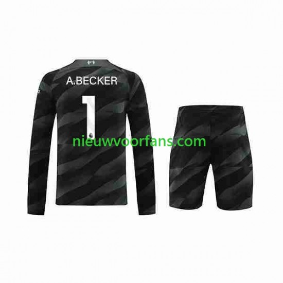 Liverpool Kind Shirt met Bedrukking Doelman A.Becker 1 Uit 2023-2024 Lange Mouw