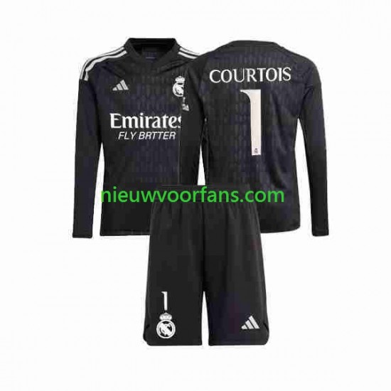 Real Madrid Kind Shirt met Bedrukking Doelman Thibaut Courtois 1 Uit 2023-2024 Lange Mouw