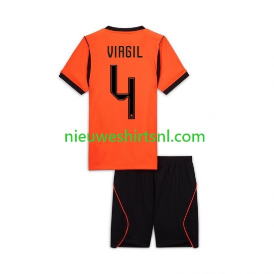 Nederland Kind Shirt met Bedrukking Virgil van Dijk 4 Thuis WK 2026 Korte Mouw