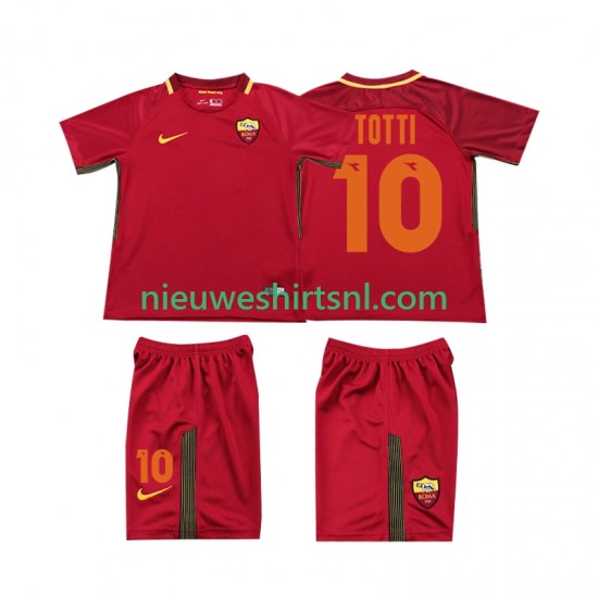AS Roma Kind Shirt met Bedrukking Totti 10 2017-2018 Retro Thuis Korte Mouw