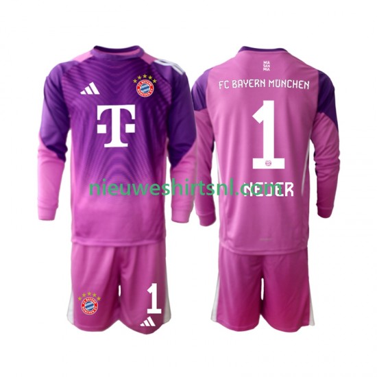 FC Bayern München Kind Shirt met Bedrukking Doelman Manuel Neuer 1 Vierde 2025-2026 Lange Mouw