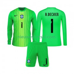 Brazilië Kind Shirt met Bedrukking Doelman Alisson Becker 1 Thuis 2026 Lange Mouw