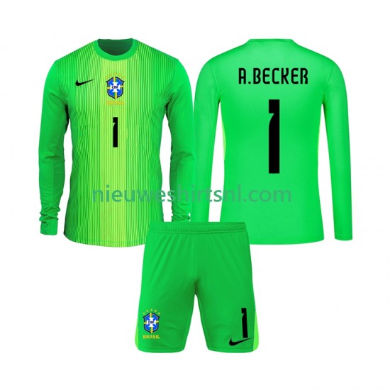 Brazilië Kind Shirt met Bedrukking Doelman Alisson Becker 1 Thuis 2026 Lange Mouw
