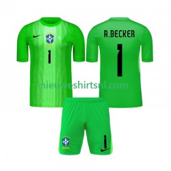 Brazilië Kind Shirt met Bedrukking Doelman Alisson Becker 1 Thuis 2026 Korte Mouw