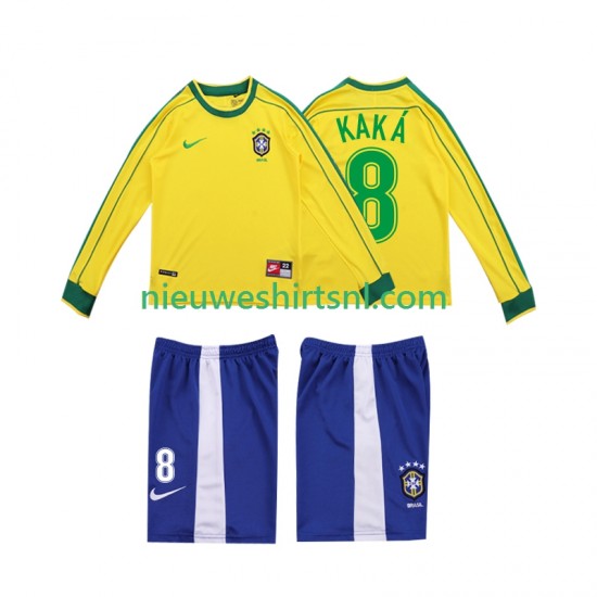 Brazilië Kind Shirt met Bedrukking KAKA 8 1998 Retro Thuis Lange Mouw