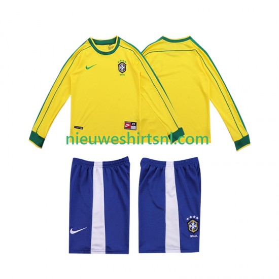 Brazilië Kind Shirt met Bedrukking 1998 Retro Thuis Lange Mouw