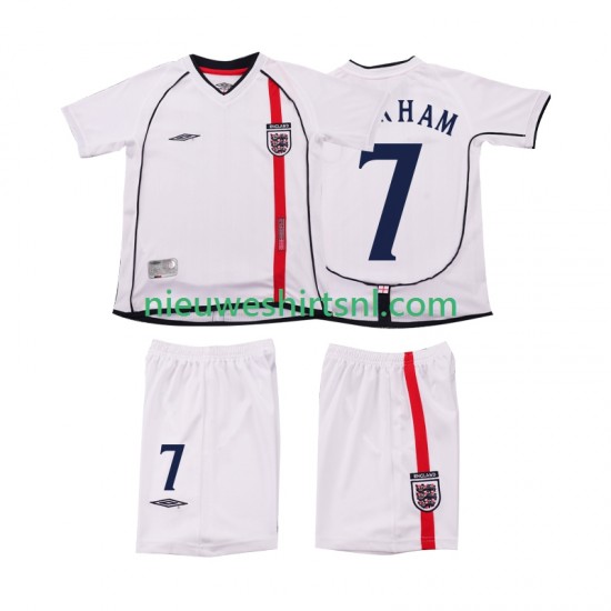 Engeland Kind Shirt met Bedrukking BECKHAM 7 Retro Thuis 2002 Korte Mouw