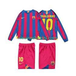 FC Barcelona Kind Shirt met Bedrukking RONALDINHO 10 2005 Retro Thuis 2006 Lange Mouw