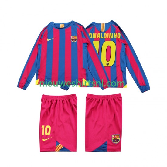 FC Barcelona Kind Shirt met Bedrukking RONALDINHO 10 2005 Retro Thuis 2006 Lange Mouw