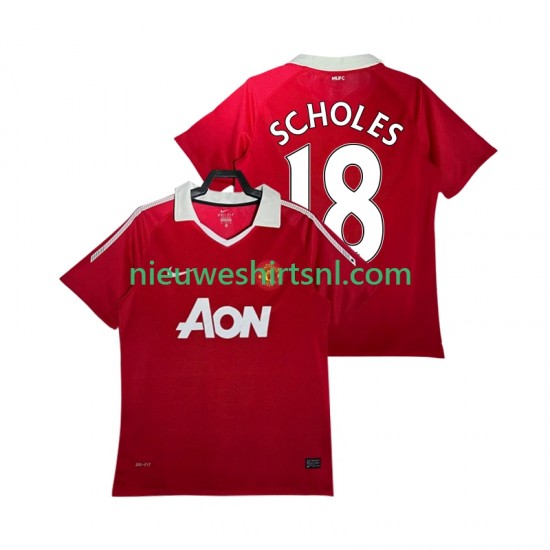 Manchester United Heren Shirt met Bedrukking SCHOLES 18 Retro Thuis 2011 2010 Korte Mouw