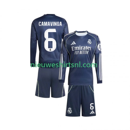 Real Madrid Kind Shirt met Bedrukking Camavinga 6 Uit 2025-2026 Lange Mouw