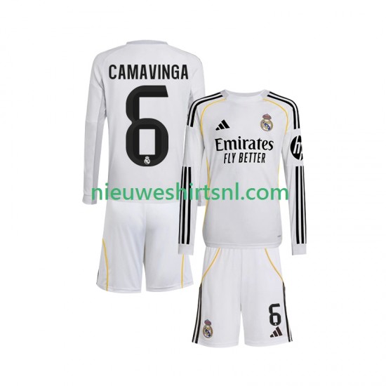 Real Madrid Kind Shirt met Bedrukking Camavinga 6 Thuis 2025-2026 Lange Mouw