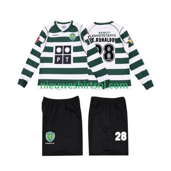 Sporting CP Kind Shirt met Bedrukking Cristiano Ronaldo 28 2001 2003 Retro Thuis Lange Mouw