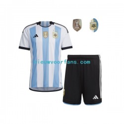 Argentinië Kind Shirt met Bedrukking 3 Stars Thuis WK 2022 Korte Mouw