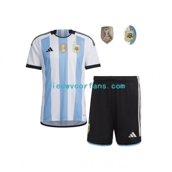 Argentinië Kind Shirt met Bedrukking 3 Stars Thuis WK 2022 Korte Mouw