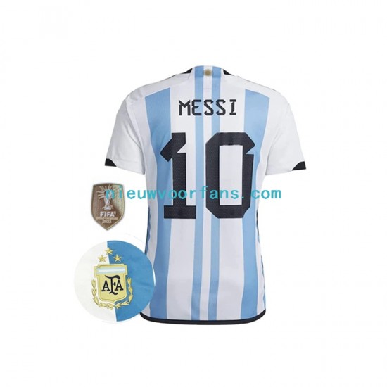 Argentinië Heren Shirt met Bedrukking Messi 10 3 Stars Thuis WK 2022 Korte Mouw