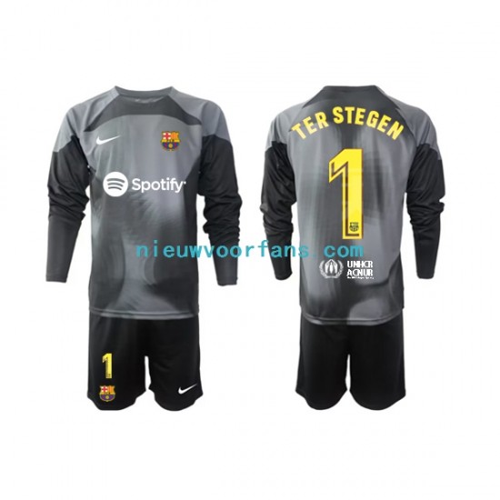 FC Barcelona Kind Shirt met Bedrukking Doelman Ter Stegen 1 Uit 2022-2023 Lange Mouw