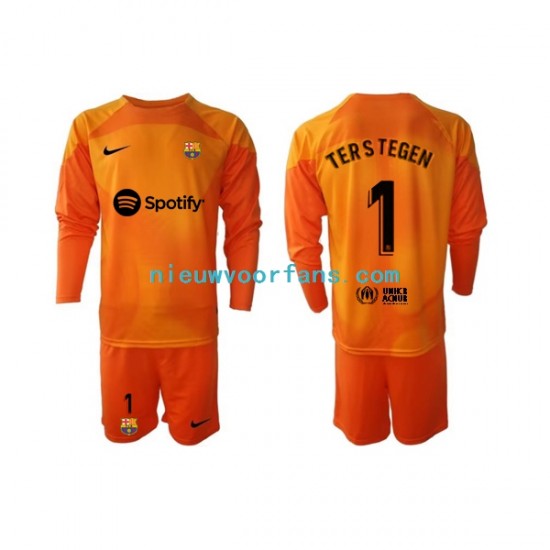FC Barcelona Kind Shirt met Bedrukking Doelman Ter Stegen 1 Derde 2022-2023 Lange Mouw