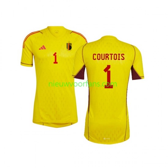 België Heren Shirt met Bedrukking Doelman Courtois 1 Uit WK 2022 Korte Mouw