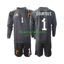 België Kind Shirt met Bedrukking Doelman Courtois 1 Uit 2022 Lange Mouw