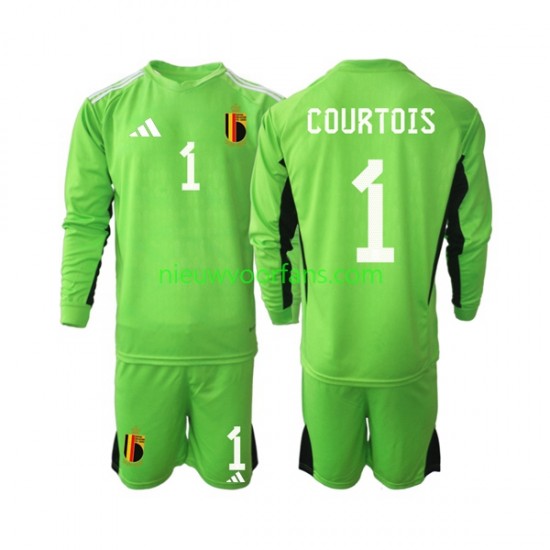 België Kind Shirt met Bedrukking Doelman Courtois 1 Thuis 2021-2022 Lange Mouw