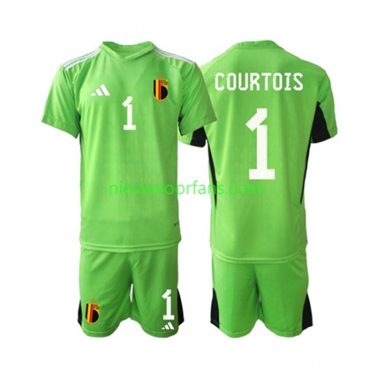 België Kind Shirt met Bedrukking Doelman Courtois 1 Thuis 2021-2022 Korte Mouw