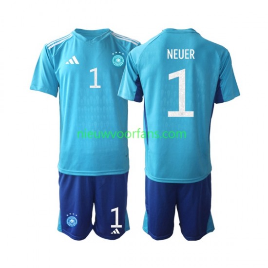 Duitsland Kind Shirt met Bedrukking Doelman Manuel Neuer 1 Thuis WK 2022 Korte Mouw