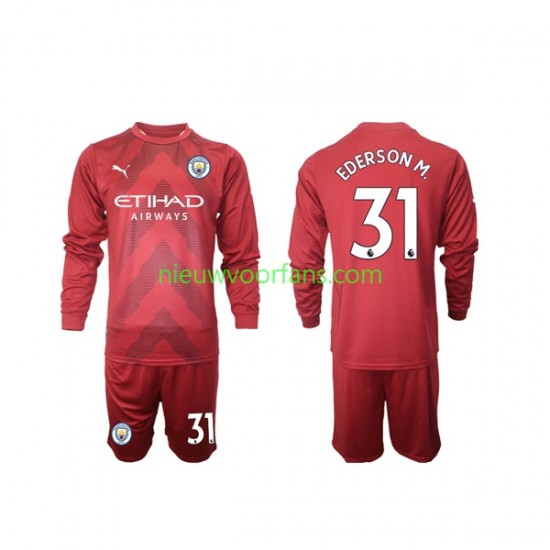 Manchester City Kind Shirt met Bedrukking Doelman Ederson M 31 Thuis 2022-2023 Lange Mouw