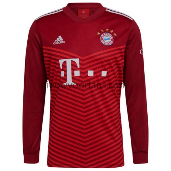 FC Bayern München Heren Shirt met Bedrukking Thuis 2021-2022 Lange Mouw