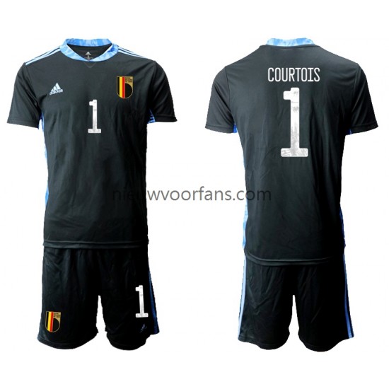 België Kind Shirt met Bedrukking Doelman Thibaut Courtois 1 Euro 2020 Thuis Korte Mouw