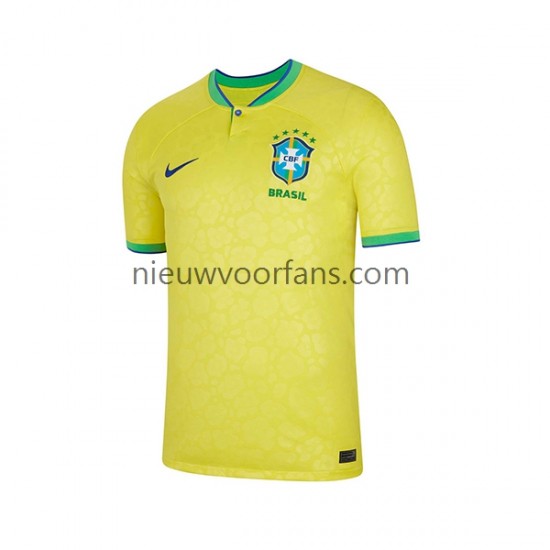 Brazilië Heren Shirt met Bedrukking Thuis WK 2022 Korte Mouw