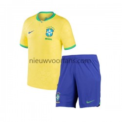 Brazilië Kind Shirt met Bedrukking Thuis WK 2022 Korte Mouw