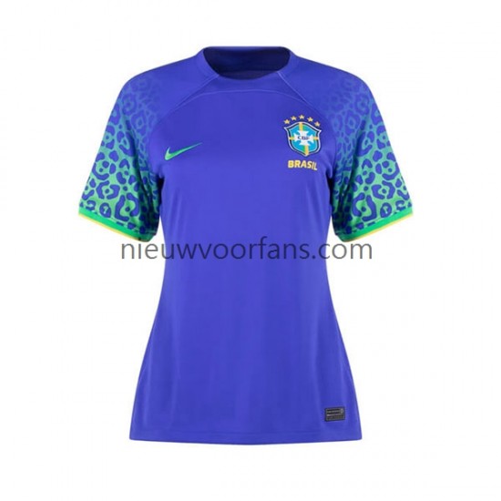 Brazilië Dames Shirt met Bedrukking Uit WK 2022 Korte Mouw