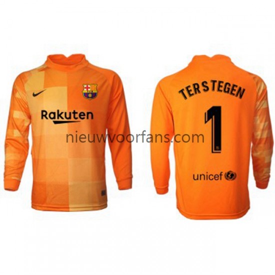 FC Barcelona Heren Shirt met Bedrukking Doelman Ter Stegen 1 Thuis 2021-2022 Lange Mouw