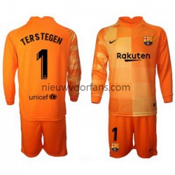 FC Barcelona Kind Shirt met Bedrukking Doelman Ter Stegen 1 Thuis 2021-2022 Lange Mouw