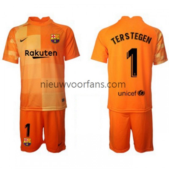 FC Barcelona Kind Shirt met Bedrukking Doelman Ter Stegen 1 Thuis 2021-2022 Korte Mouw