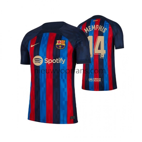 FC Barcelona Heren Shirt met Bedrukking Memphis Depay 14 Thuis 2022-2023 Korte Mouw
