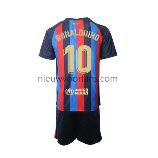 FC Barcelona Kind Shirt met Bedrukking Ronaldinho 10 Thuis 2022-2023 Korte Mouw
