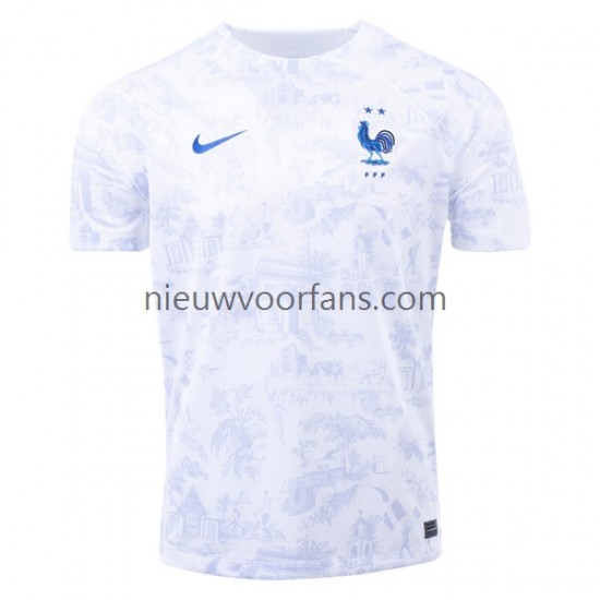 Frankrijk Heren Shirt met Bedrukking Uit WK 2022 Korte Mouw