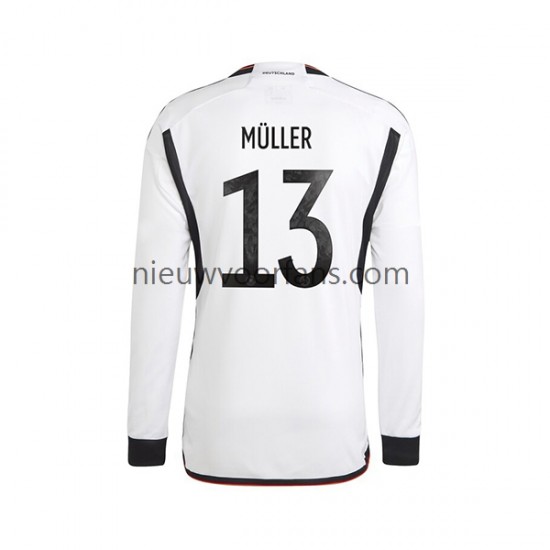 Duitsland Heren Shirt met Bedrukking Thomas Muller 13 Thuis WK 2022 Lange Mouw