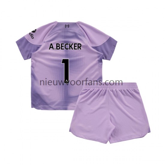 Liverpool Kind Shirt met Bedrukking Doelman Alisson Becker 1 Thuis 2022-2023 Korte Mouw