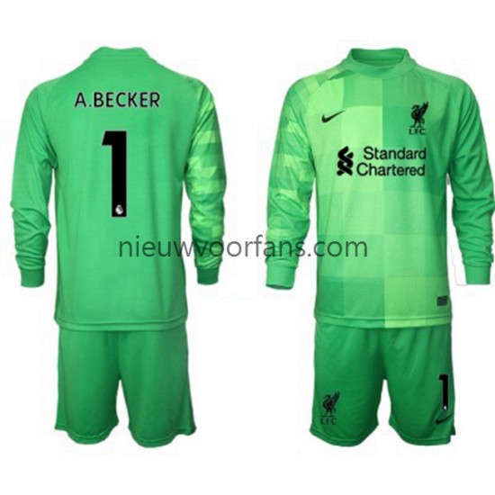 Liverpool Kind Shirt met Bedrukking Doelman Alisson Becker 1 Thuis 2021-2022 Lange Mouw