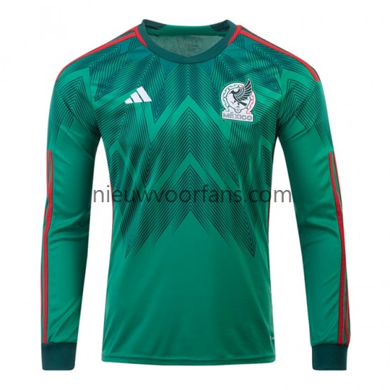 Mexico Heren Shirt met Bedrukking Thuis WK 2022 Lange Mouw