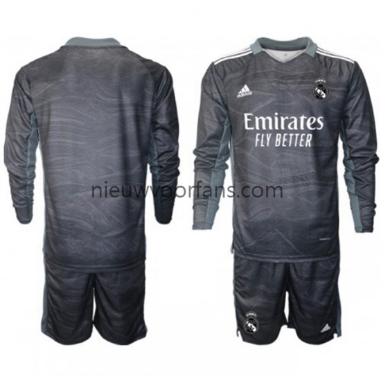 Real Madrid Kind Shirt met Bedrukking Doelman Thuis 2021-2022 Lange Mouw