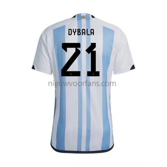 Argentinië Heren Shirt met Bedrukking Dybala 21 Thuis WK 2022 Korte Mouw