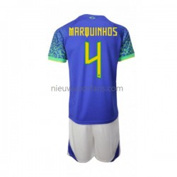 Brazilië Kind Shirt met Bedrukking Marquinhos 4 Uit WK 2022 Korte Mouw