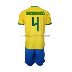 Brazilië Kind Shirt met Bedrukking Marquinhos 4 Thuis WK 2022 Korte Mouw