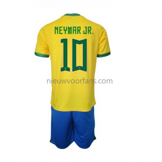 Brazilië Kind Shirt met Bedrukking Neymar JR 10 Thuis WK 2022 Korte Mouw